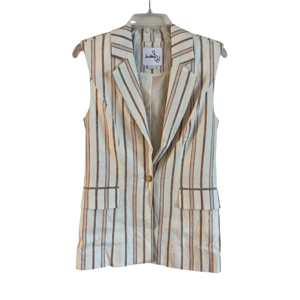 Sam Edelman Women’s Frankie Sleeveless Blazer Striped Linen Blend Small White